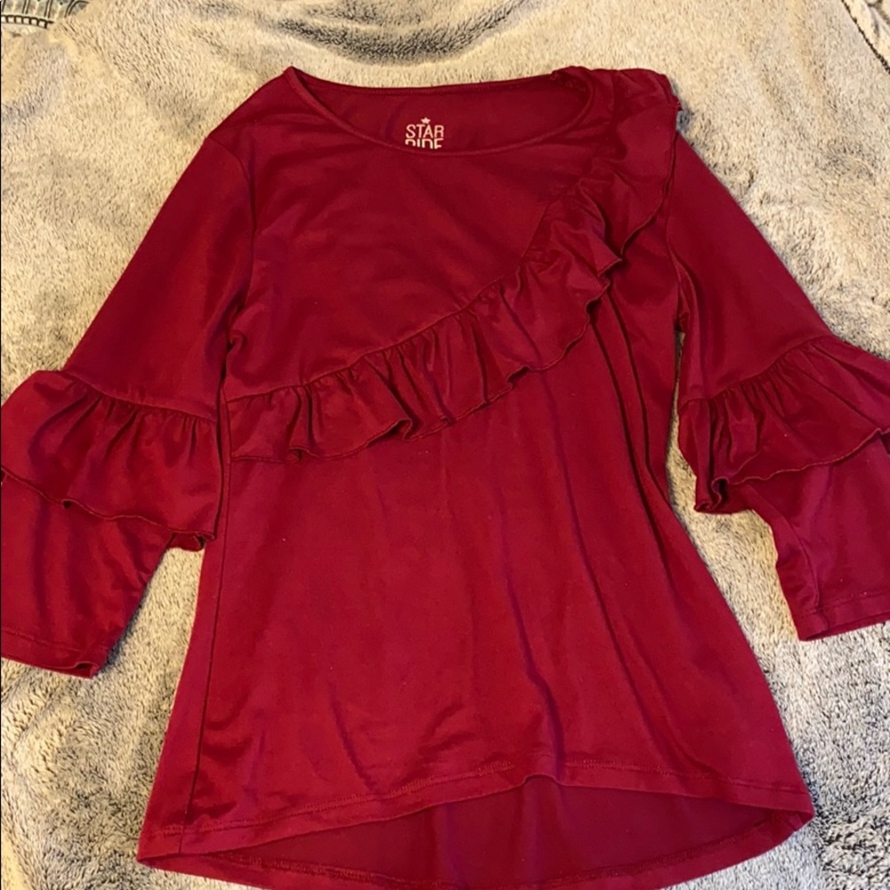 Girls Burgundy Ruffle Shirt size 10/12